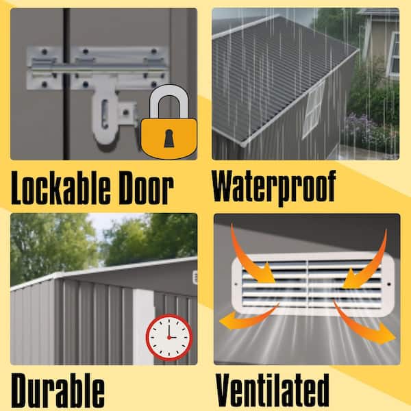 10 ft. W x 14 ft. D Metal Shed with 3-Lockable Doors and Clear Window, Durable Garden Sheds in Grey (138 sq. ft. )