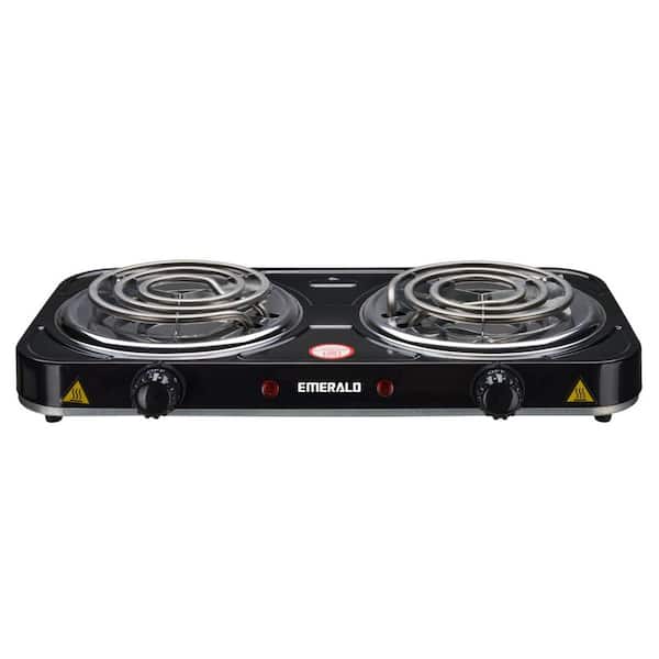 Double Burner 5.5 in. Black Stainless Steel Hot Plate