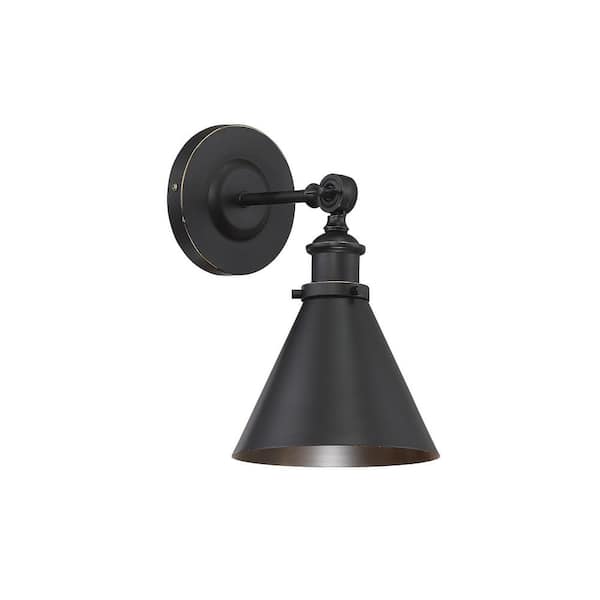 Savoy House Glenn 7 in. W x 12 in. H 1-Light Classic Bronze Industrial Wall Sconce with Adjustable Metal Shade