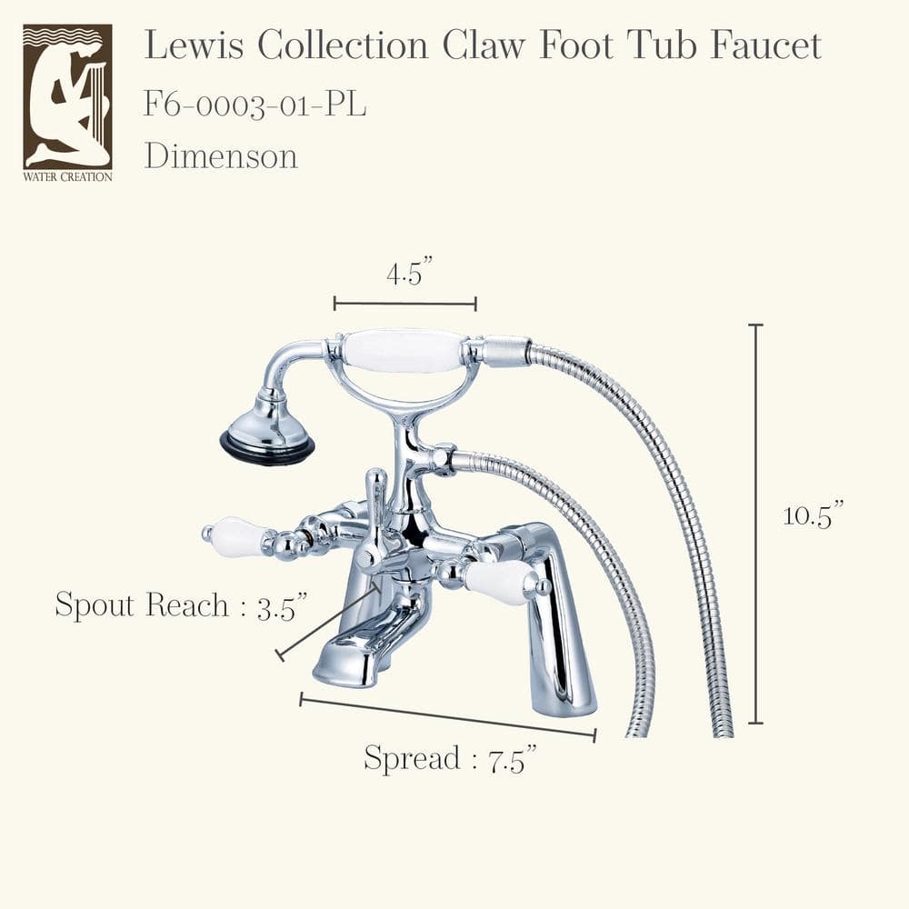 Chrome Vintage Deck Mount Tub Faucet with Handheld Shower