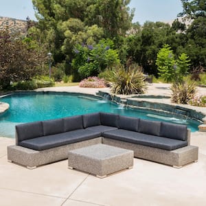 Puerta Mixed Black 4-Piece Wicker Outdoor Sectional with Dark Grey Cushions
