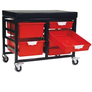 StorBenchSeat With Cushioned Seat and 6 Storsystem Trays and Bins-Red