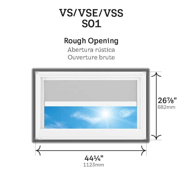 44-1/4 x 26-7/8 in. Manual Venting Deck Mount Skylight with Laminated LowE3 Glass, Solar Powered Room Darkening Shade