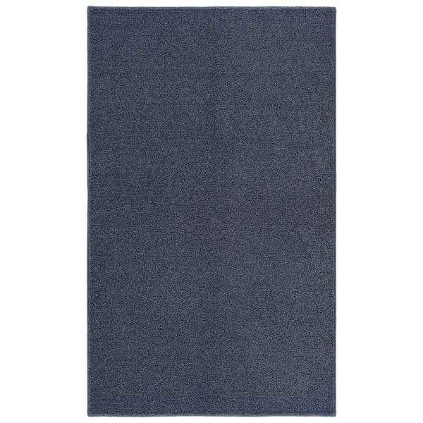 Palmer Plush 3 ft. x 5 ft. Slate Blue Washable Non Slip Solid Color Area Rug