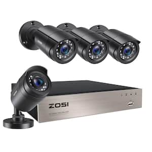 8-Channel 2MP H.265+ DVR Surveillance System with 4 Wired 1080P Outdoor Bullet Cameras