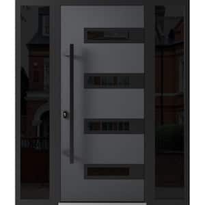 0131 60 in. x 80 in. Right-hand/Inswing 2 Sidelights Tinted Glass Grey Steel Prehung Front Door with Hardware