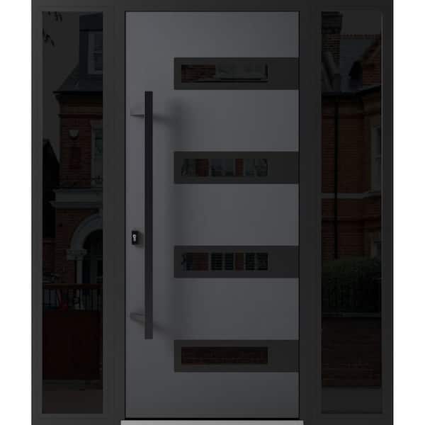 VDOMDOORS 0131 60 in. x 80 in. Right-hand/Inswing 2 Sidelights Tinted Glass Grey Steel Prehung Front Door with Hardware