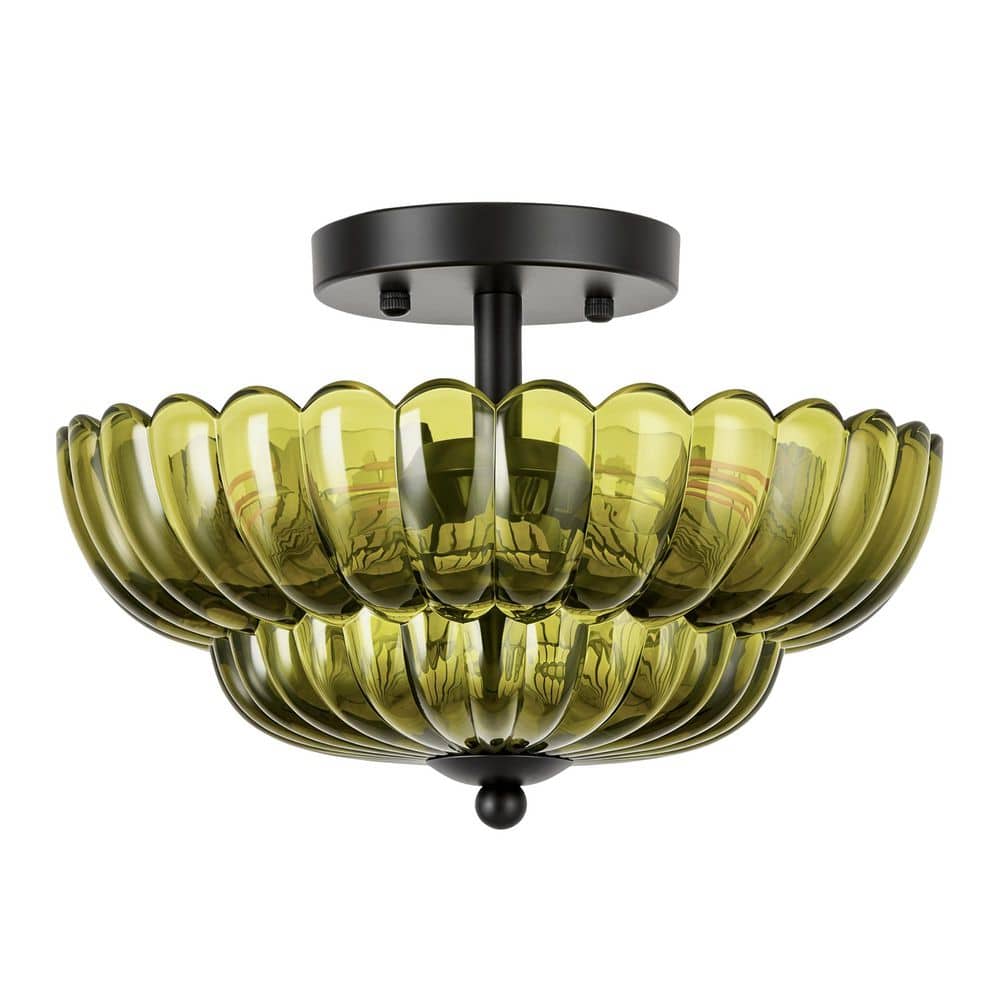 11.8 in. Bowl Matte Black and Green Glass Semi-Flush Mount Ceiling Light for Bedroom, with Flower Shade price history on PriceWatchPro