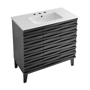 Cascade 36 in. W Bathroom Vanity in Black Oak with White, 3-Hole Ceramic Sink Top