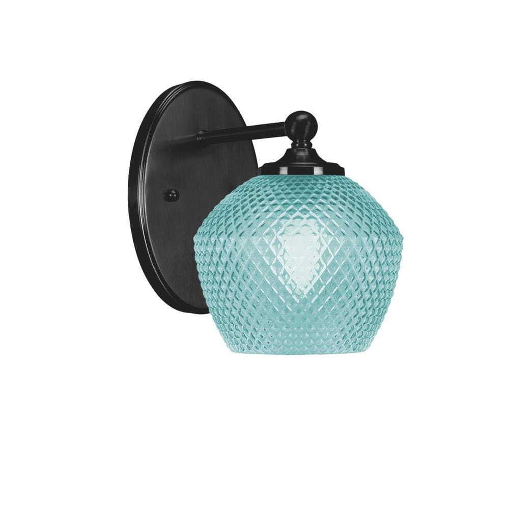 Royale 6 in. 1 Light Matte Black Sconce with 6 in. Turquoise Textured Glass