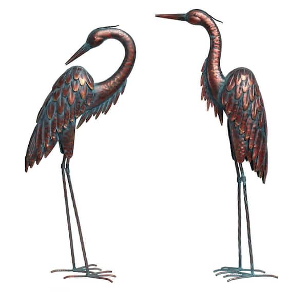 Unbranded Metal Crane Statues-Set of 2 Bronze Heron Sculptures for Garden, Patio, or Yard Decor Weatherproof Outdoor Art