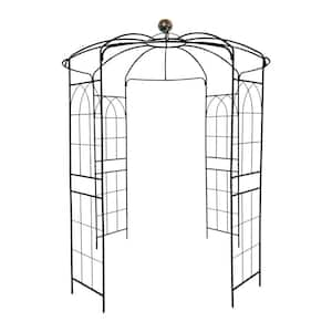 114.2 in. x 81.3 in. Metal Iron Garden Arch Birdcage Shape Pergola Pavilion Arbor for Outdoor Activity in Black