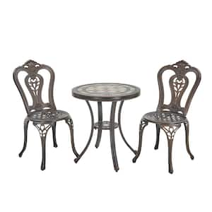 Bronze Frame 3-Piece Cast Aluminum Round Table Bar Height Outdoor Bistro Set