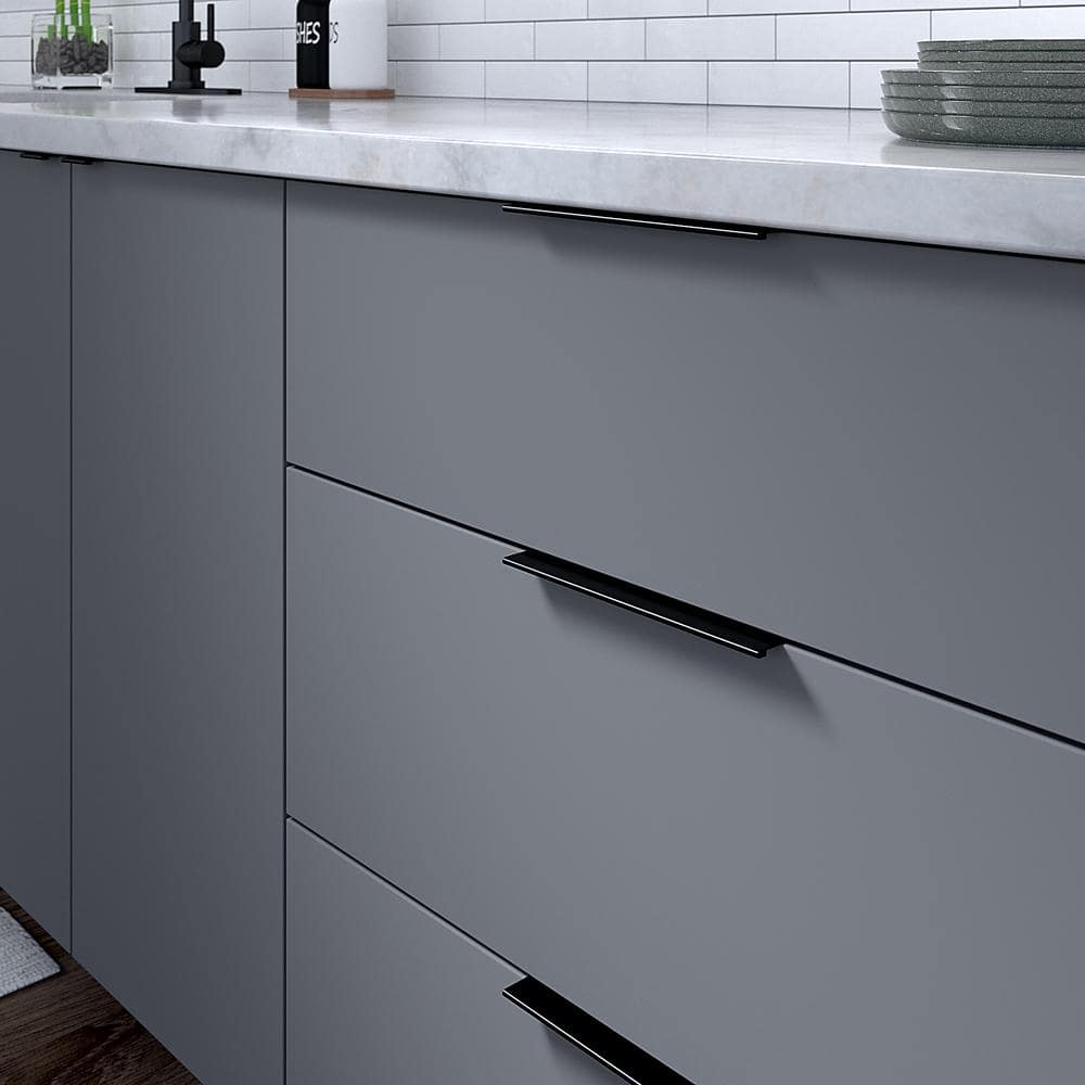 Brushed Black Aluminum Modern Finger Cabinet Pull with Mounting Hardware