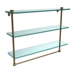 22 in. L x 18 in. H x 5 in. W 3-Tier Clear Glass Bathroom Shelf with Towel Bar in Brushed Bronze