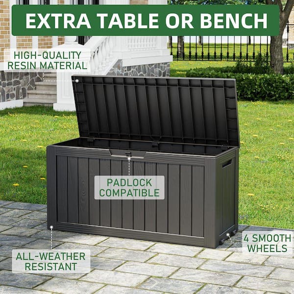 AUTMOON 75 Gal. Black Storage Box, Resin Waterproof Outside Deck