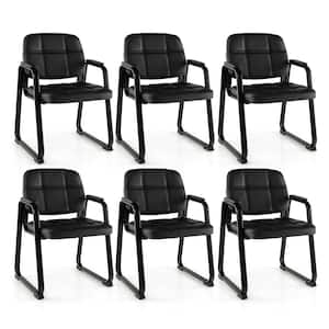 Faux Leather Upholstered Ergonomic Waiting Room Chair in Black with Non-Adjustable Arms Set of 6