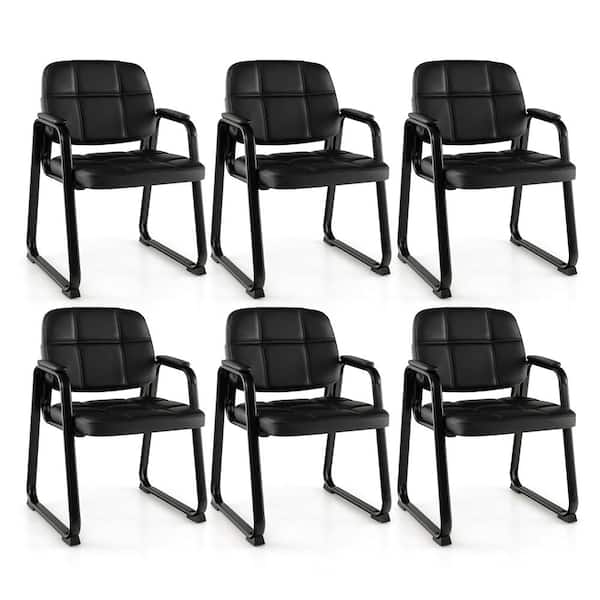 Costway Faux Leather Upholstered Ergonomic Waiting Room Chair in Black with Non-Adjustable Arms Set of 6