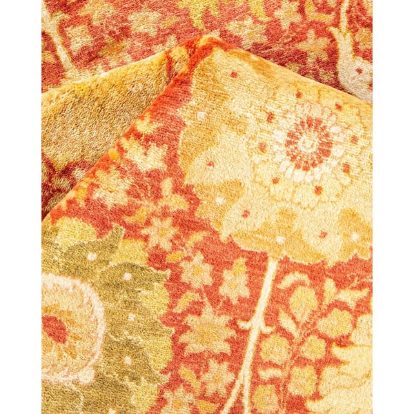 Mogul Orange 6 x 9 Oriental Wool Indoor Area Rug