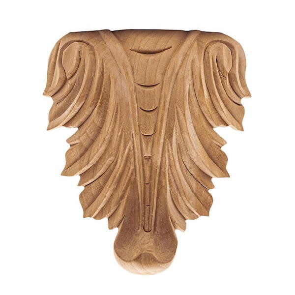 American Pro Decor 1 in. x 4-1/2 in. x 5-3/8 in. Unfinished Hand Carved North American Cherry Acanthus Applique Onlay Moulding (2-Pack)