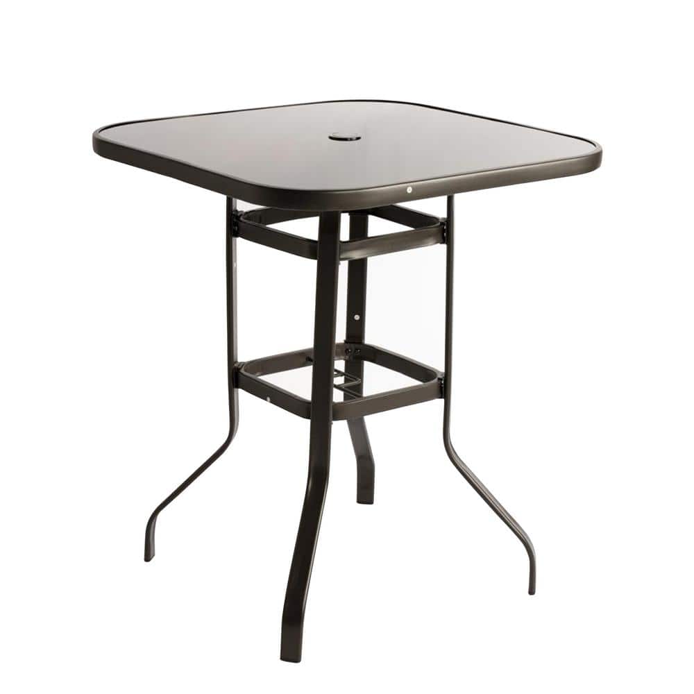 Willit 36.20 in. Square Metal Outdoor Bistro Dining Table with Tempered
