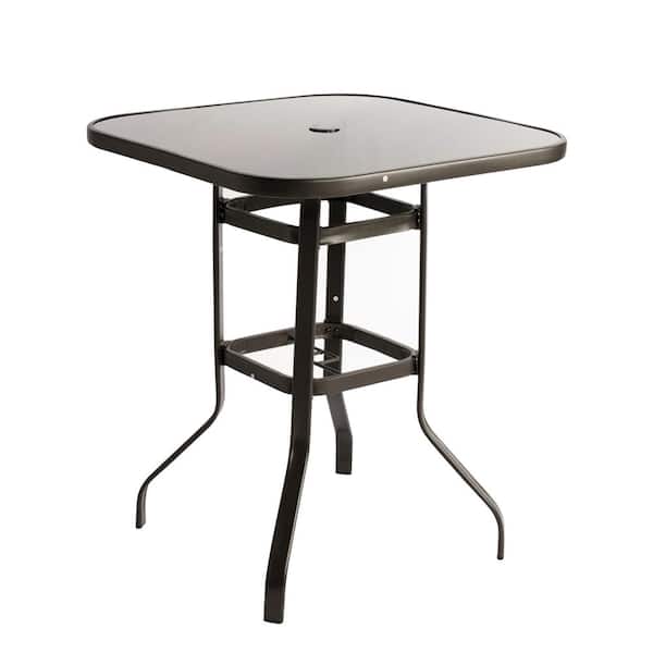 Willit 36.20 in. Square Metal  Outdoor Bistro Dining Table with Tempered Glass Top