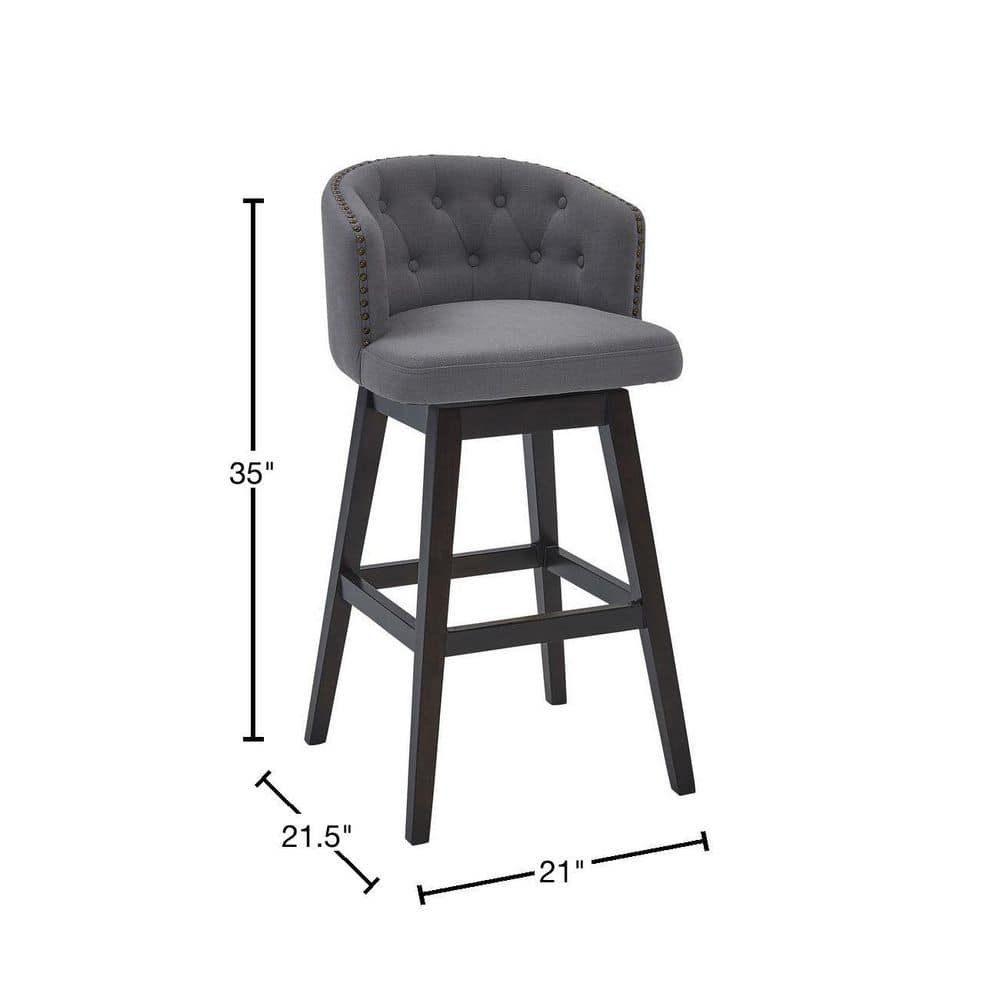 Contemporary 26" Gray Fabric Swivel Barstool with Espresso Wood Base