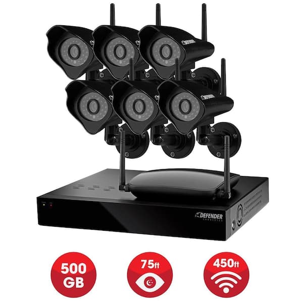 Defender Connected Wireless 8-Channel Surveillance System with 500GB Hard Drive and 6 Wireless 520 TVL Cameras-DISCONTINUED