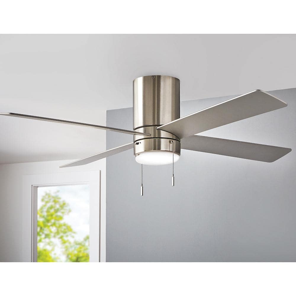 Scenic 52 in. Integrated LED Indoor Brushed Nickel Hugger Ceiling Fan with Reversible Motor & Reversible Blades Included