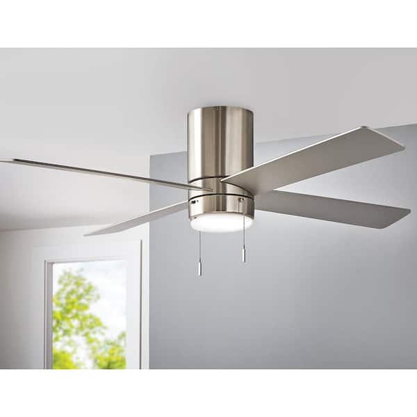 Scenic 52 in. Integrated LED Indoor Brushed Nickel Hugger Ceiling Fan with Reversible Motor & Reversible Blades Included