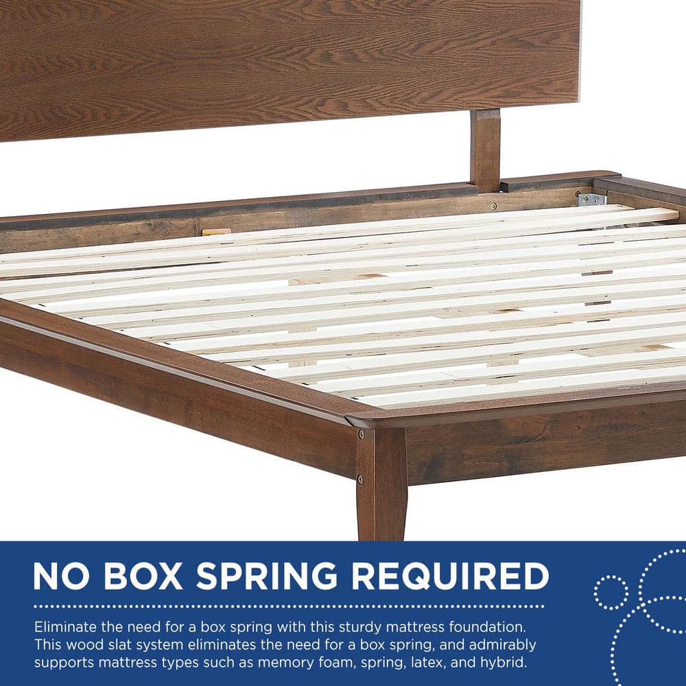 Mid-Century Walnut King Platform Bed with Angular Headboard