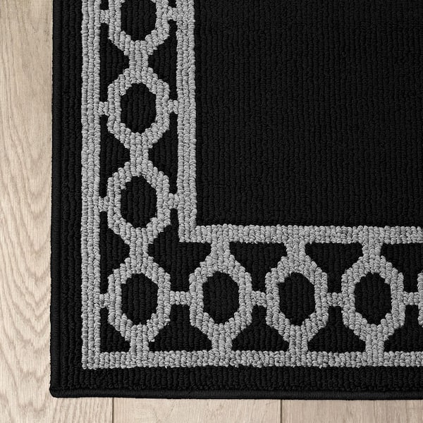 Machine Washable Non-Skid Black/Twisted Gray  2.5 ft. x 12 ft. All Loop Tufted Area Rug