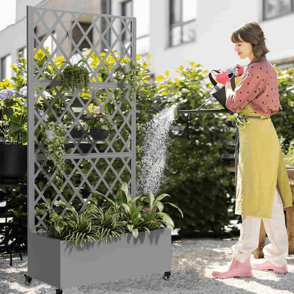 6 ft. H x 3 ft. W Metal Planter Box with Trellis Gray AHD 6 ft. H x 3 ft. W Metal Planter Box with Trellis Gray AHD