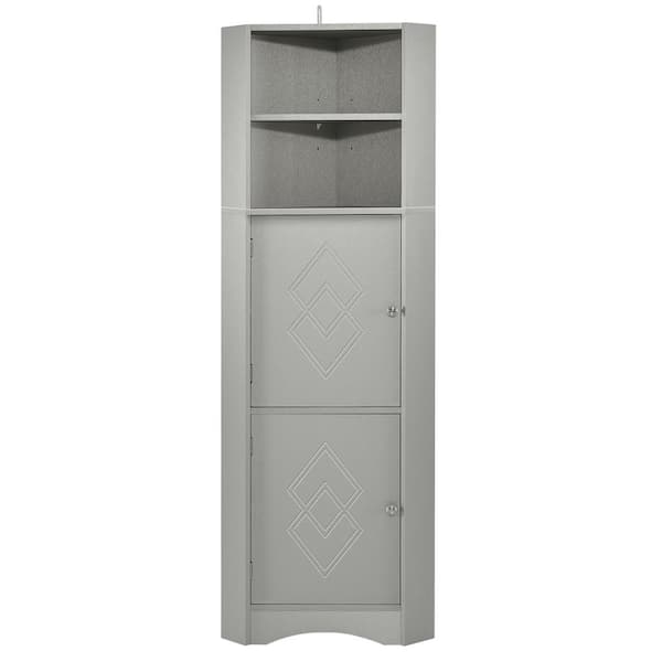 Bnuina 14.96 in. W x 14.96 in. D x 61.02 in. H Gray Freestanding Corner Linen Cabinet with 2-Cabinet and 4-Shelfs in Gray