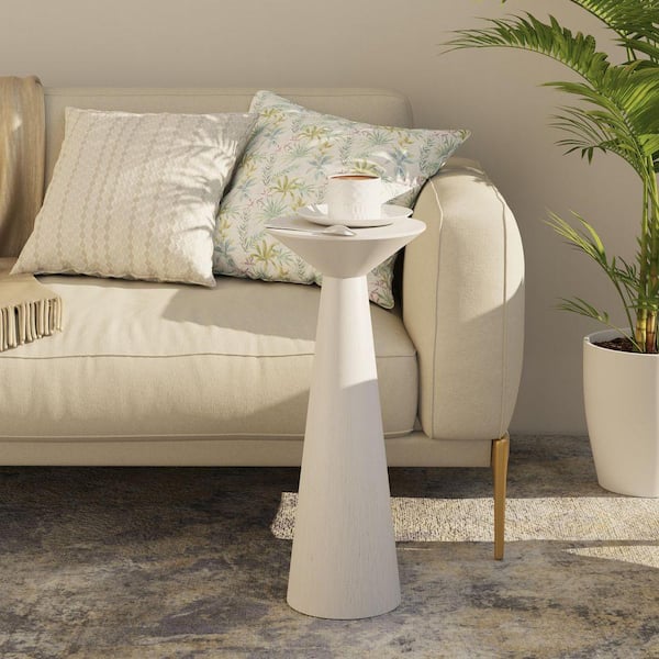 Rustic 9.84 in. White Round Pine Wood Tall Pedestal End Table with Tapered Silhouette