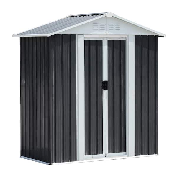 5 ft. x 3 ft. Outdoor Grey Waterproof Garden Tool Storage Metal Shed with Sliding Door(15 sq. ft.)