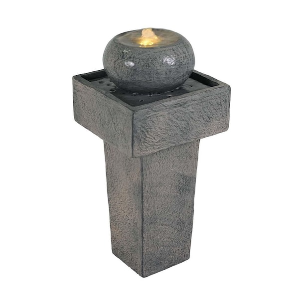 25.6 in. Outdoor Column Fountain with LED Lights, Modern Outdoor Waterfall Fountain Landscape for Garden, Patio, Porch