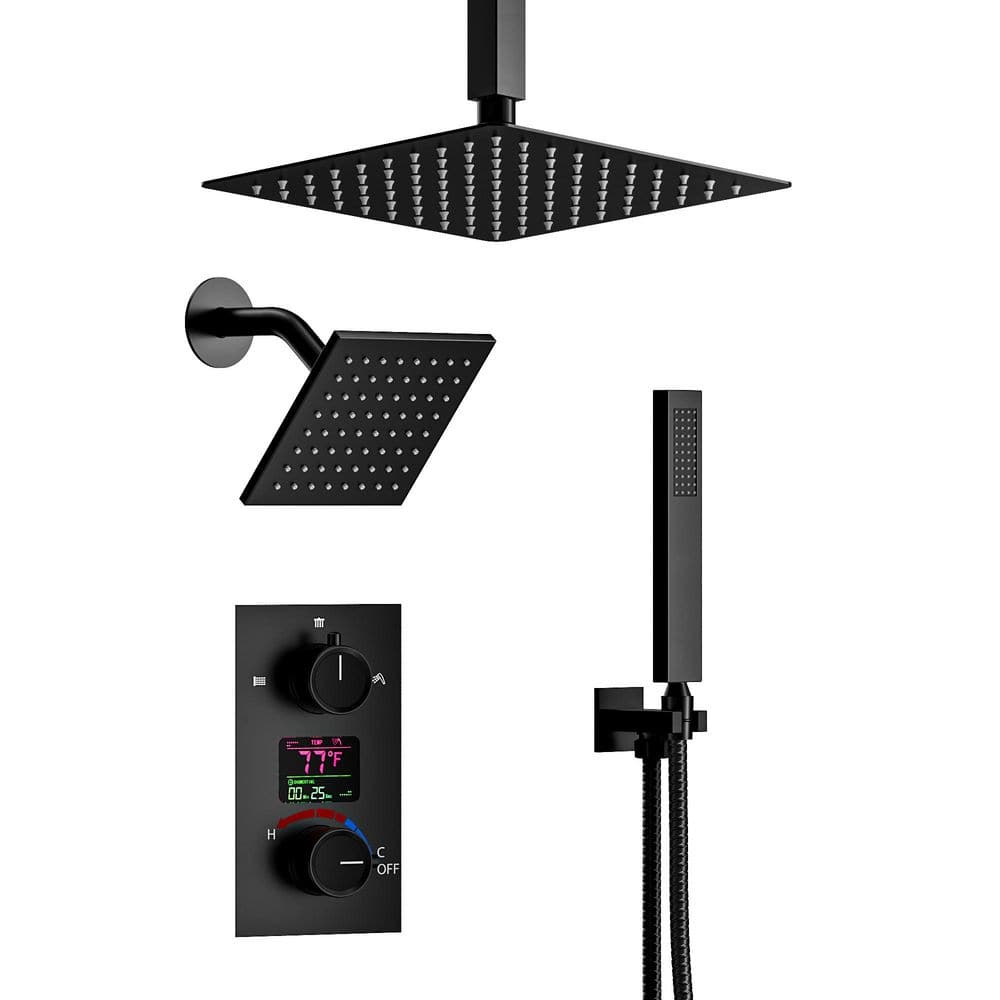 3-Spray 12 and 6 in. Ceiling Mount Dual Fixed and Handheld Shower Head with LCD Display in Matte Black Valve Included price history on PriceWatchPro