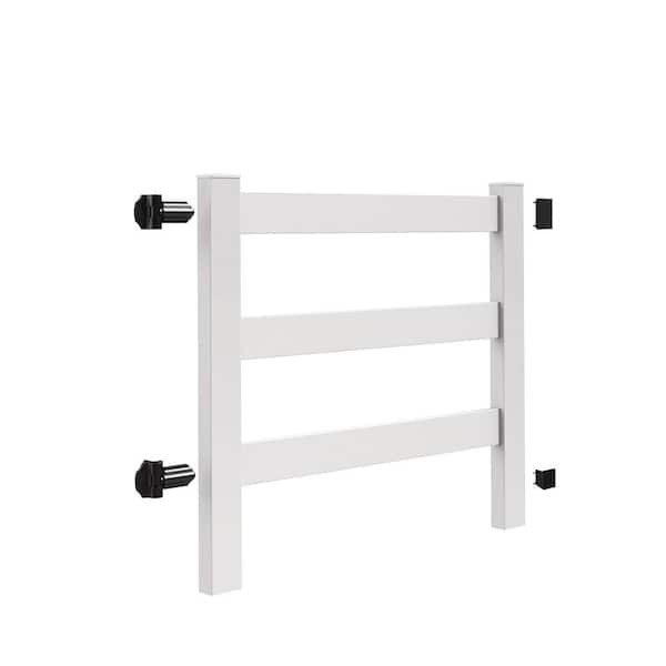 3-Rail Post and Rail 5 ft. x 4 ft. White Vinyl Drive Gate Kit Fence Gate