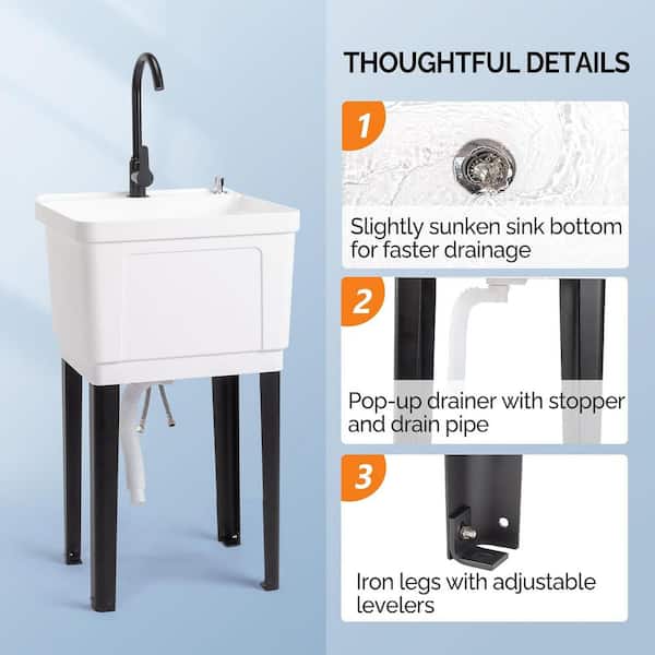 Karl home Freestanding Utility Sink with Faucet - 18.9 x 19.7 in, White