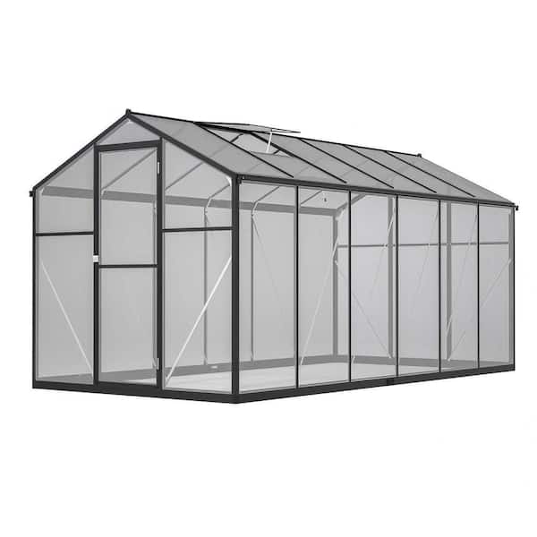 6x12 ft Black Polycarbonate Greenhouse with Double Flush Door, Rain Gutter and Ventilation Window