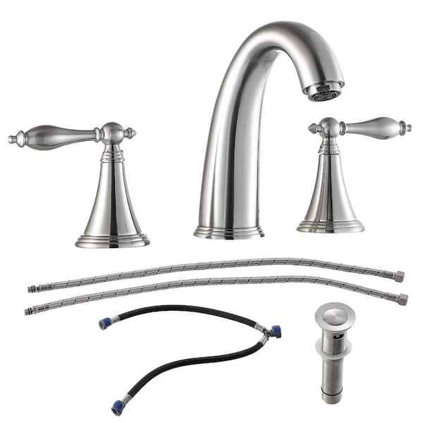 Fapully 8 in. Widespread Double Handle Bathroom Faucet with Pop Up Drain in Brushed Nickel