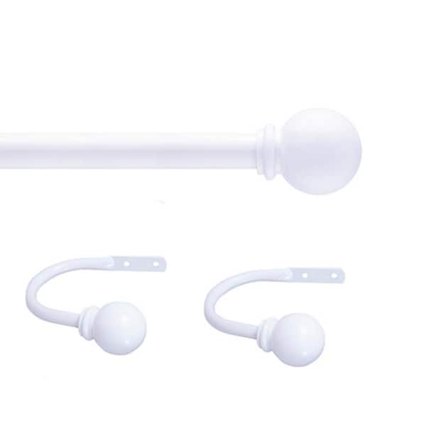 Kenney Chelsea 48 in. - 86 in. Adjustable Single Curtain Rod with Holdbacks 5/8 in. Dia. in White with Ball Finials