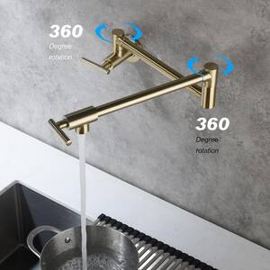 Wall Mounted Pot Filler Faucet with 2 Handle in Bright Gold