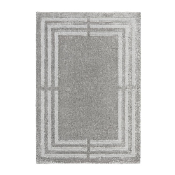 TOWN & COUNTRY LIVING Everyday Cloud Shag Plush Border Grey 6 ft. x 9 ft. Area Rug