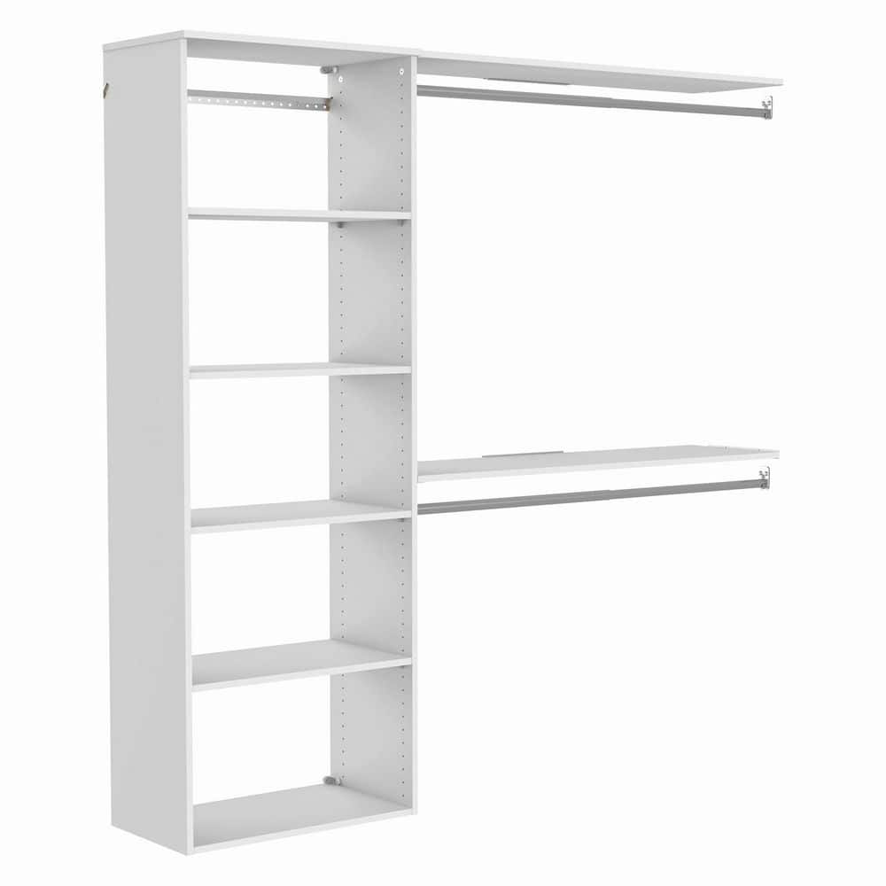 Style+ 55.12 in. W - 121.12 in. W White Hanging Wood Closet System Kit with Top Shelves price history on PriceWatchPro