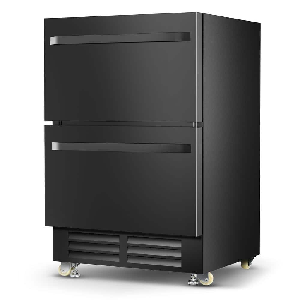 23.4 in. 4.9 cu. ft. Double Drawer Fridge Weatherproof Outdoor Beverage Cooler with Wheels and adjustable feet in Black