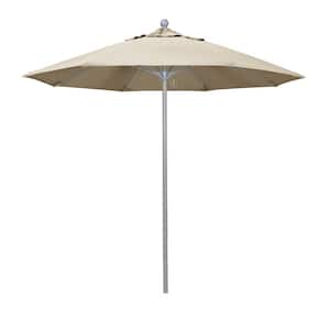 9 ft. Gray Woodgrain Aluminum Commercial Market Patio Umbrella Fiberglass Ribs Push Lift in Khaki Pacifica Premium