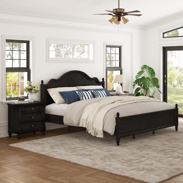 OrangeOne Black 28 in. W Rectangle Nightstand 3 Drawers Storage