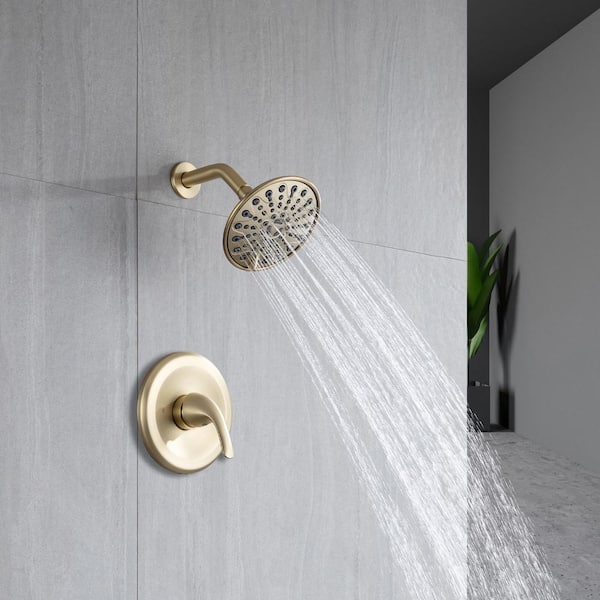 Single-Handle 6-Spray 6 in. Shower Head Round High Pressure Shower Faucet in Brushed Gold (Valve Included)